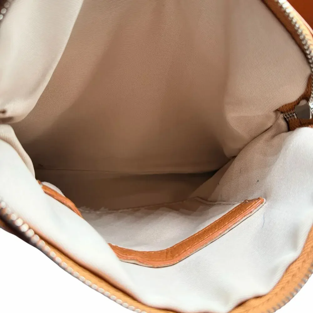 Valentina Italy Pebbled Leather Crossbody Bag Cognac Tan Zip Purse